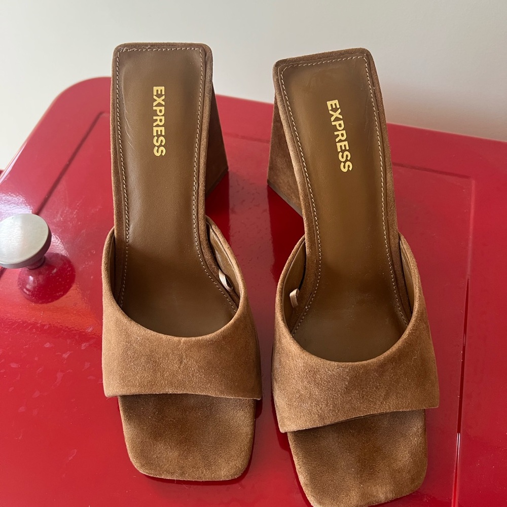 Express Brown Mules with Block Heel